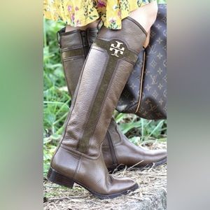 Tory Burch Alaina Dark Brown Leather Riding Boots